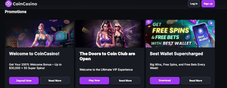A screenshot of CoinCasino bitcoin casino bonuses